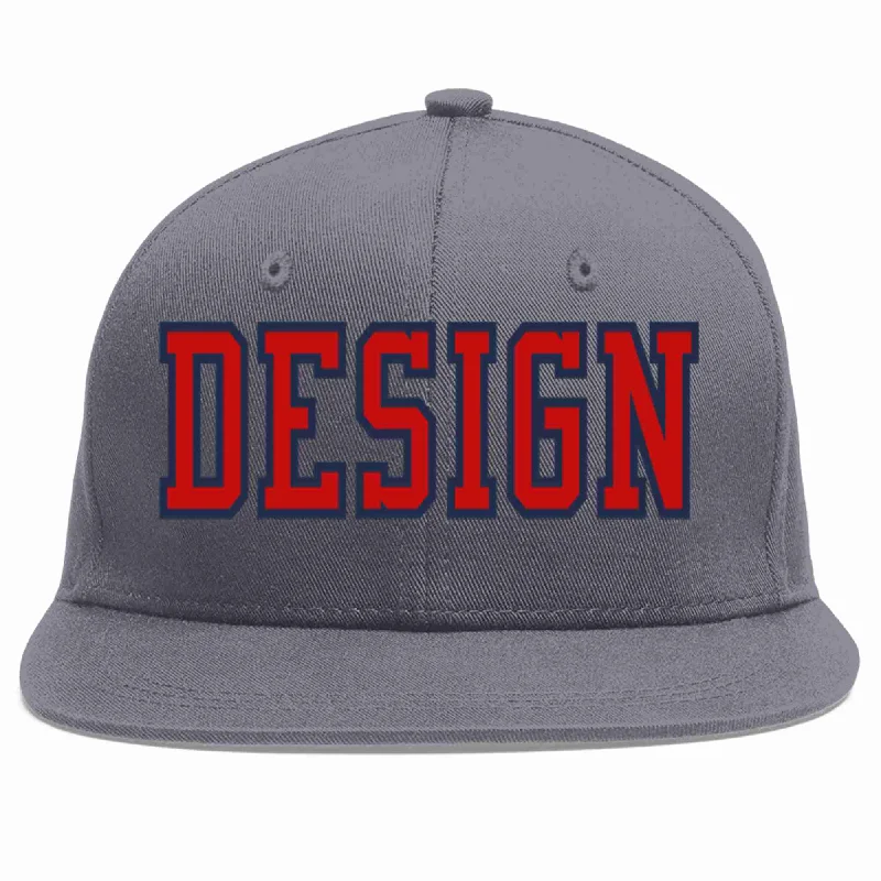 Baseball Cap For Promotional Campaigns-Custom Dark Gray Red-Navy Flat Eaves Sport Baseball Cap Design for Men/Women/Youth