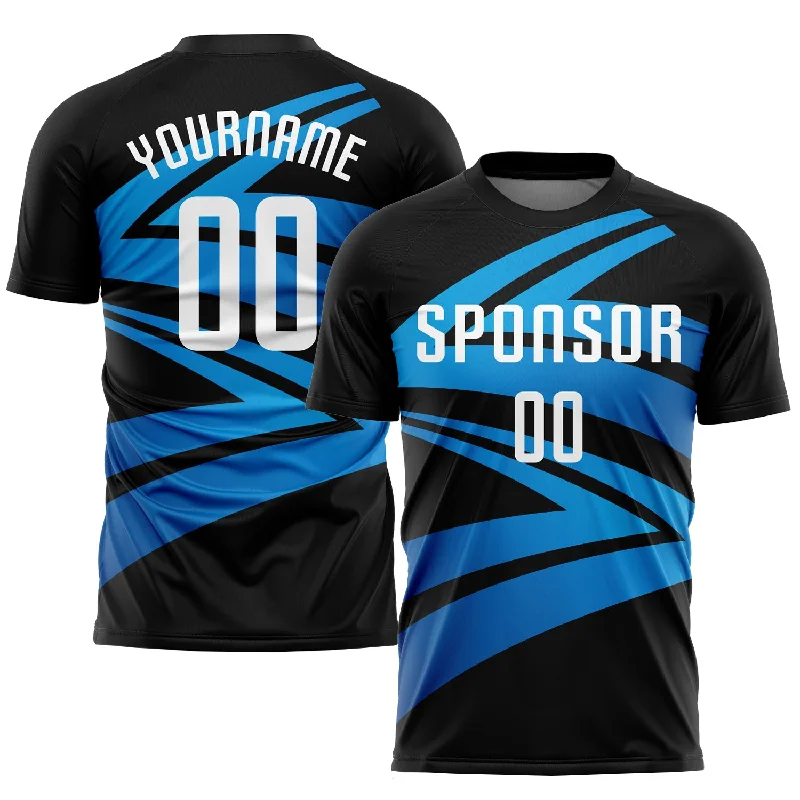 Football Jersey For Ultimate Performance-Custom Black White-Light Blue Sublimation Soccer Uniform Jersey