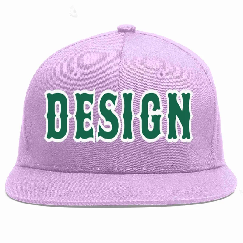 Baseball Cap With Fun Graphics-Custom Light Purple Kelly Green-White Flat Eaves Sport Baseball Cap Design for Men/Women/Youth