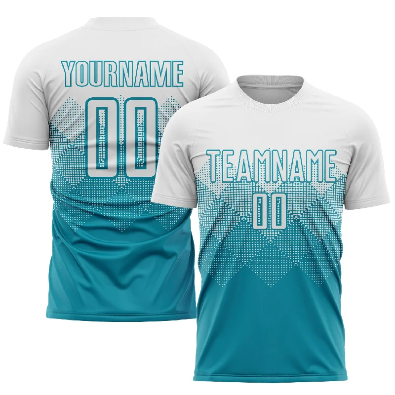 Football Jersey For Indoor And Outdoor Play-Custom Teal White Sublimation Soccer Uniform Jersey