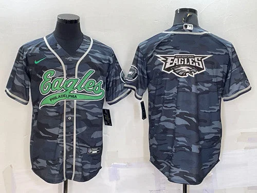 Baseball Jersey For Sports Teams And Clubs-Men's Philadelphia Eagles Blank Gray Camo Team Big Logo With Patch Cool Base Stitched Baseball Jersey