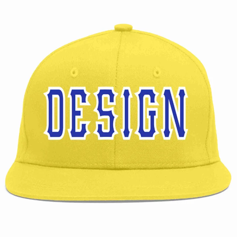 Baseball Cap With Adjustable Fit-Custom Light Gold Royal-White Flat Eaves Sport Baseball Cap Design for Men/Women/Youth