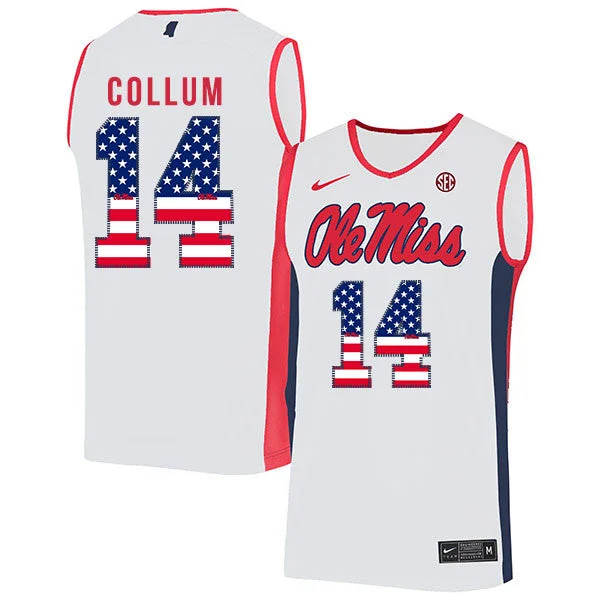 Football Jersey For Large Teams-Basketball Jersey For Large Teams-Ole Miss Rebels 14 Antavion Collum White USA Flag Basketball College Basketball Jersey