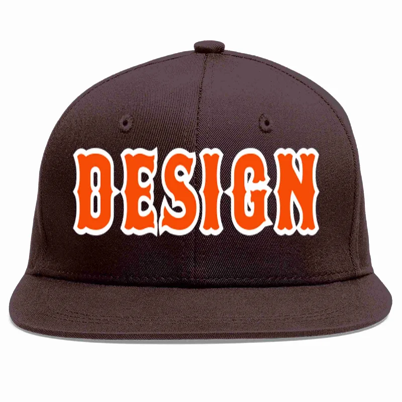 Baseball Cap For Personalized Gifts-Custom Brown Orange-White Flat Eaves Sport Baseball Cap Design for Men/Women/Youth