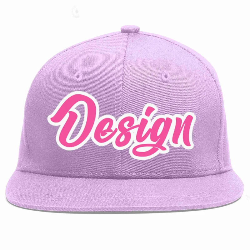 Baseball Cap With Custom Patch-Custom Light Purple Pink-White Flat Eaves Sport Baseball Cap Design for Men/Women/Youth