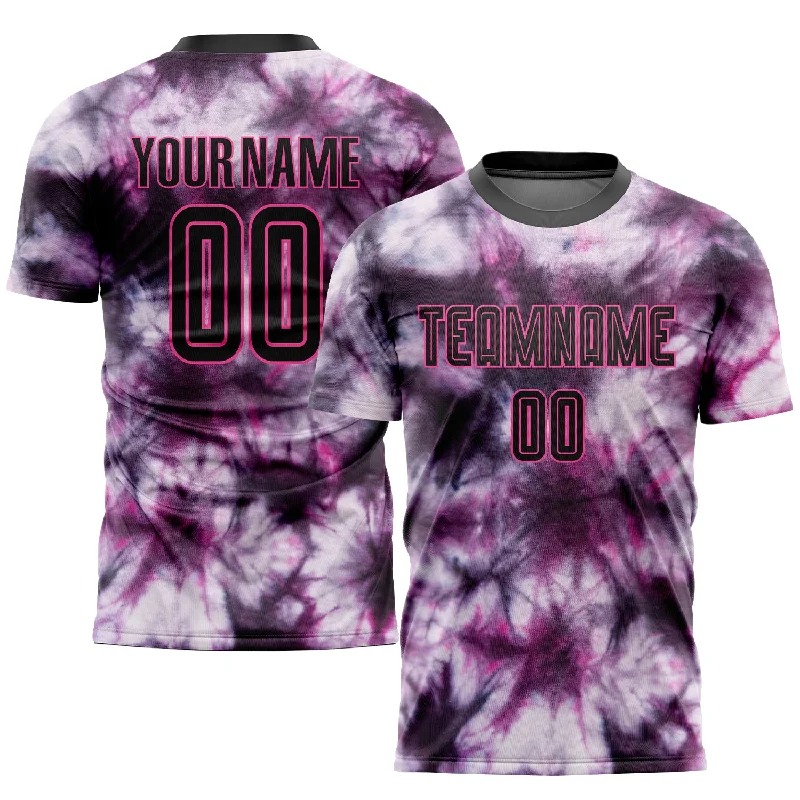 Youth Football Jersey-Custom Tie Dye Black-Pink Sublimation Soccer Uniform Jersey