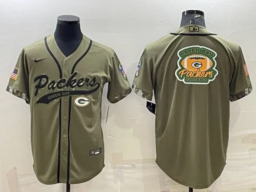 Baseball Jersey For Little League-Men's Green Bay Packers Olive Salute To Service Team Big Logo Cool Base Stitched Baseball Jersey