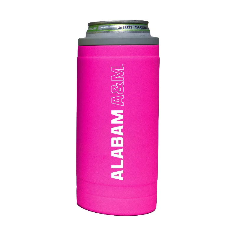 Team Mug For Fans At Sports Games-Alabama A&M 12oz Electric Stacked Soft Touch Slim Coolie