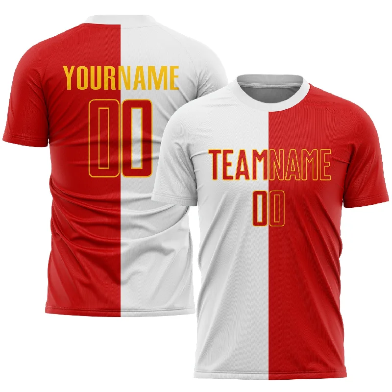 Football Jersey For Custom Logo Placement-Custom White Red-Gold Sublimation Split Fashion Soccer Uniform Jersey