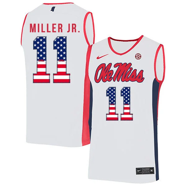 Custom Football Jersey For Gifts-Custom Basketball Jersey For Gifts-Ole Miss Rebels 11 Franco Miller Jr. White USA Flag Basketball College Basketball Jersey.jpeg