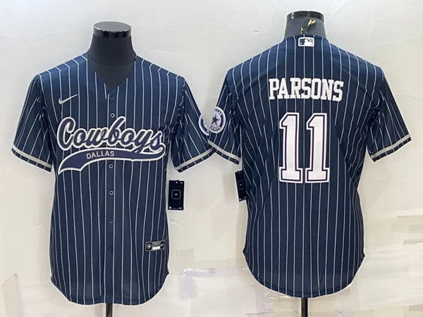 Baseball Jersey For High School Leagues-Men's Dallas Cowboys #11 Micah Parsons Navy With Patch Cool Base Stitched Baseball Jersey