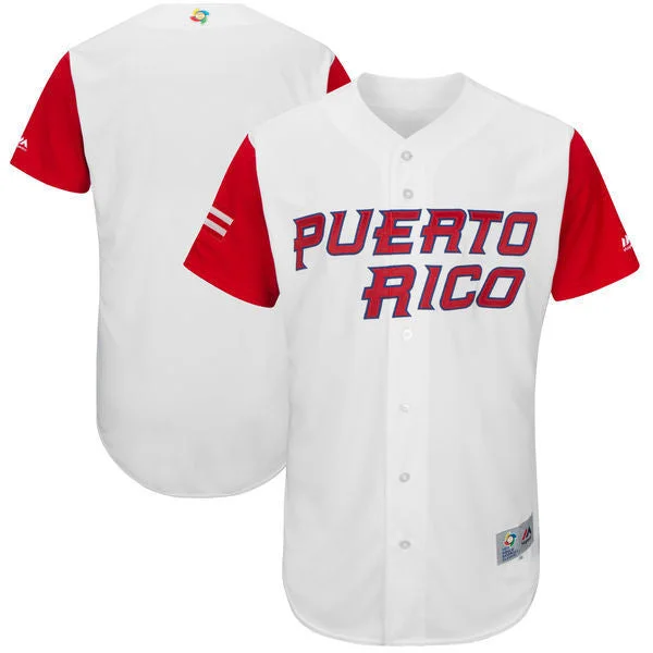 Baseball Jersey For Special Events-Men's Puerto Rico Baseball Majestic White 2017 World Baseball Classic Authentic Team Jersey