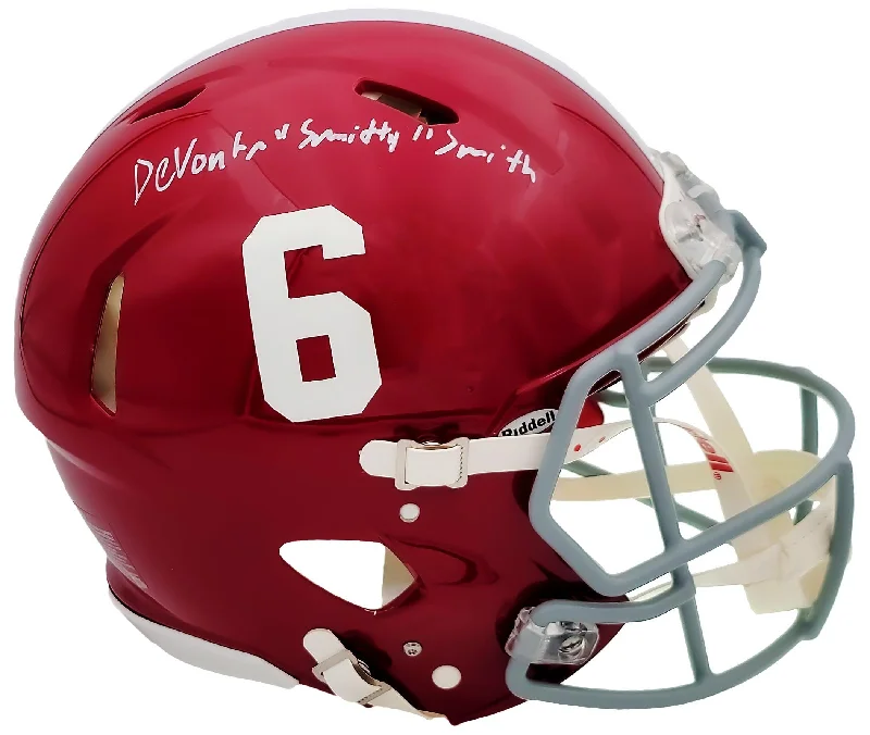 Rugby Helmet For Extra Comfort-Devonta Smith Autographed Alabama Crimson Tide Red Full Size Authentic Speed Helmet "Smitty" Beckett BAS QR Stock #203864