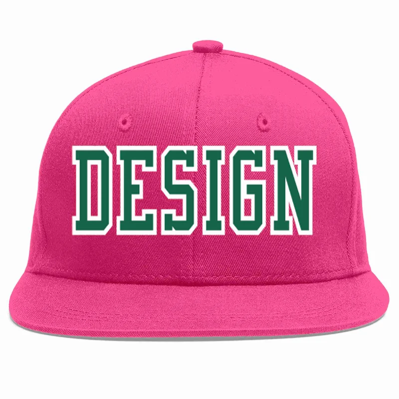 Baseball Cap With Modern Style-Custom Rose Red Kelly Green-White Flat Eaves Sport Baseball Cap Design for Men/Women/Youth