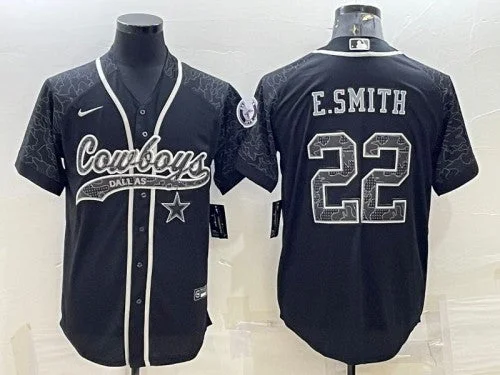 Baseball Jersey For Softball Players-Men's Dallas Cowboys #22 Emmitt Smith Black Reflective With Patch Cool Base Stitched Baseball Jersey