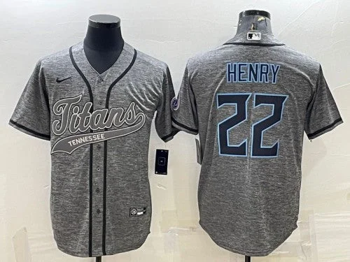 Baseball Jersey With Name On Back-Men's Tennessee Titans #22 Derrick Henry Gray With Patch Cool Base Stitched Baseball Jersey