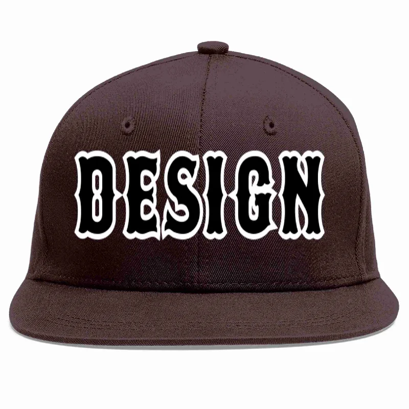 Baseball Cap For Custom Sports Teams-Custom Brown Black-White Flat Eaves Sport Baseball Cap Design for Men/Women/Youth