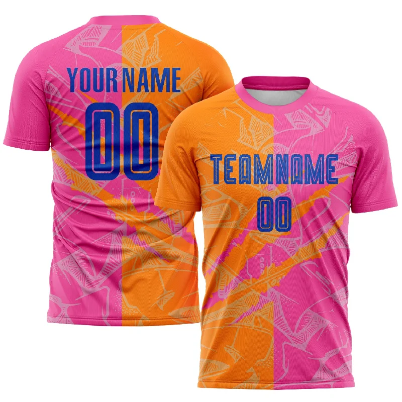 Football Jersey For Official Merchandise-Custom Graffiti Pattern Royal Bay Orange-Pink Scratch Sublimation Soccer Uniform Jersey