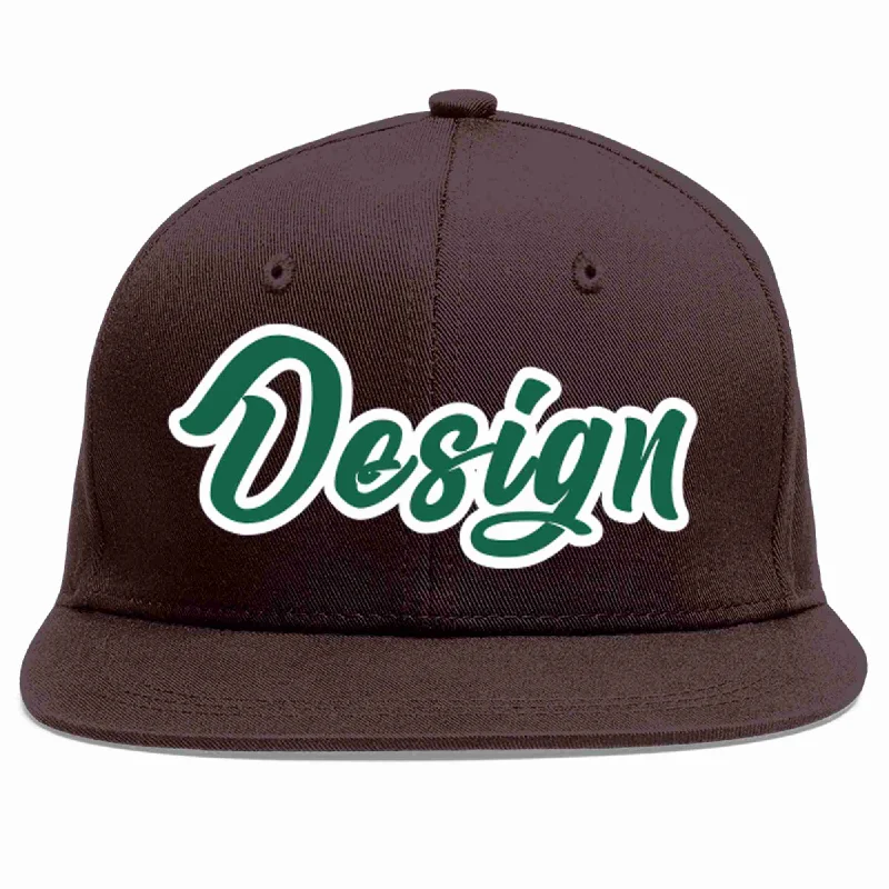 Baseball Cap With Tailored Fit-Custom Brown Kelly Green-White Flat Eaves Sport Baseball Cap Design for Men/Women/Youth