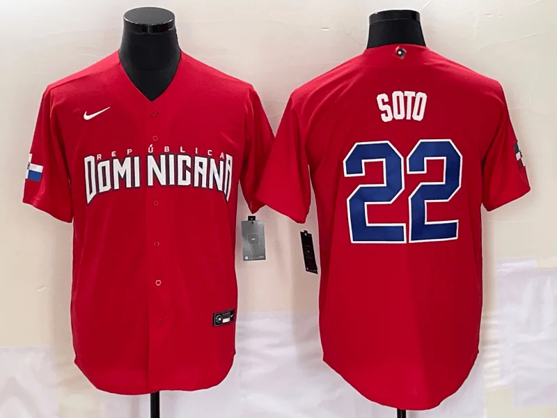 Baseball Jersey For College Sports-Men's Dominican Republic Baseball #22 Juan Soto 2023 Red World Baseball Classic Stitched Jersey