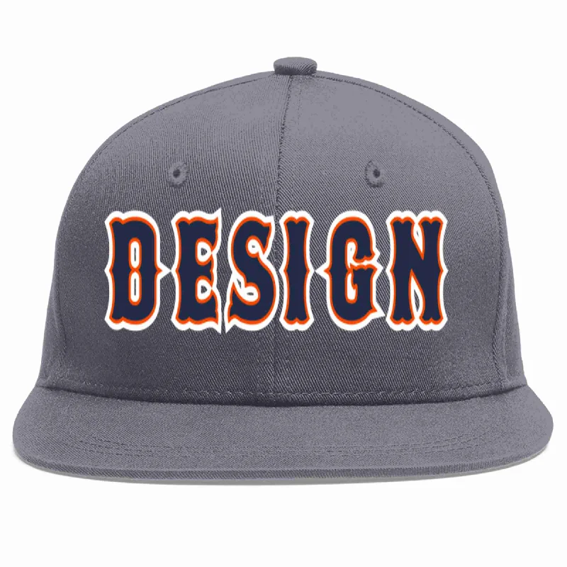 Baseball Cap For School-Custom Dark Gray Navy-Orange Flat Eaves Sport Baseball Cap Design for Men/Women/Youth