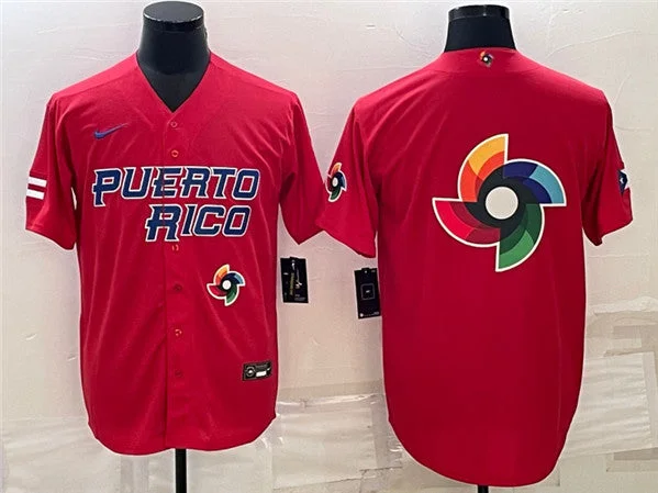 Baseball Jersey For Competitive Leagues-Men's Puerto Rico Baseball 2023 Red World Baseball Big Logo With Patch Classic Stitched Jersey