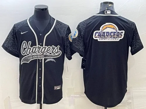 Baseball Jersey For Tournament Wear-Men's Los Angeles Chargers Black Reflective Team Big Logo With Patch Cool Base Stitched Baseball Jersey