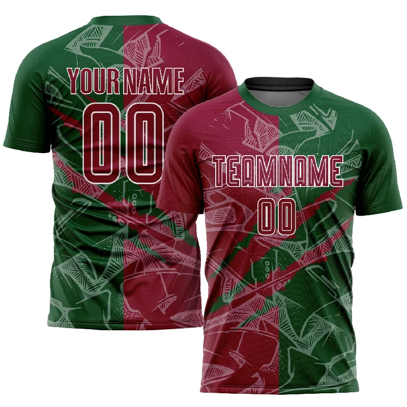 Football Jersey For College Sports-Custom Graffiti Pattern Maroon-Green Scratch Sublimation Soccer Uniform Jersey