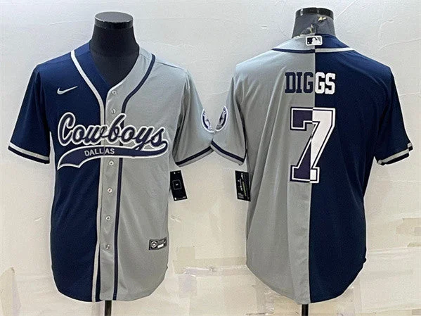 Baseball Jersey For Custom Player Orders-Men's Dallas Cowboys #7 Trevon Diggs Navy/Gray Split With Patch Cool Base Stitched Baseball Jersey