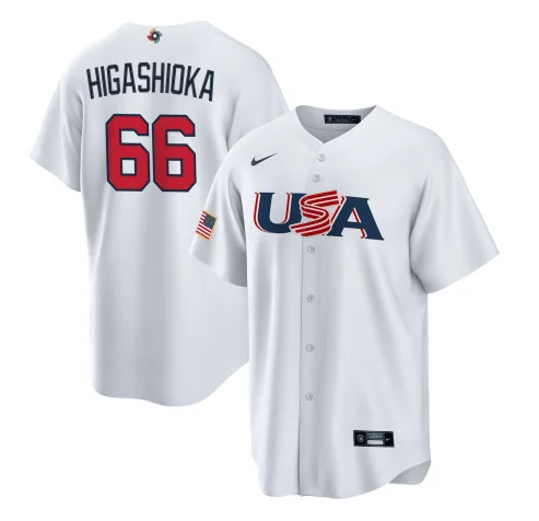 Baseball Jersey With Game Day Details-Men's USA Baseball #66 Kyle Higashioka 2023 White World Baseball Classic Stitched Jersey