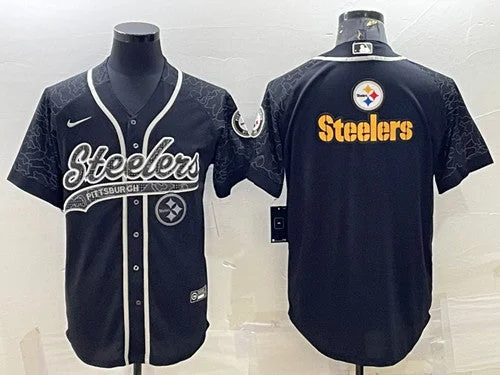 Baseball Jersey For League Teams-Men's Pittsburgh Steelers Black Reflective Team Big Logo With Patch Cool Base Stitched Baseball Jersey