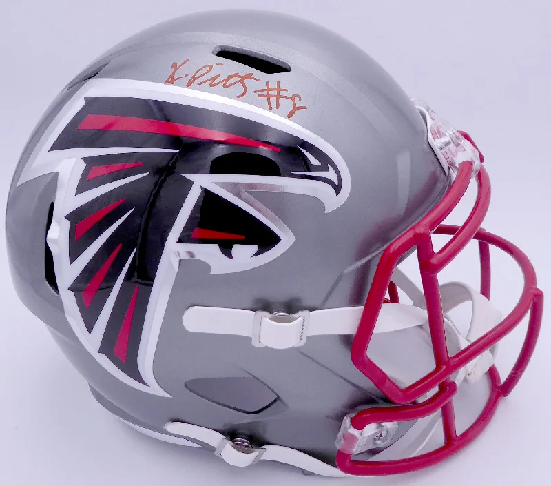 Rugby Helmet For Outdoor Use-Kyle Pitts Autographed Atlanta Falcons Flash Silver Full Size Replica Speed Helmet (Scuff) Beckett BAS QR #WL43908