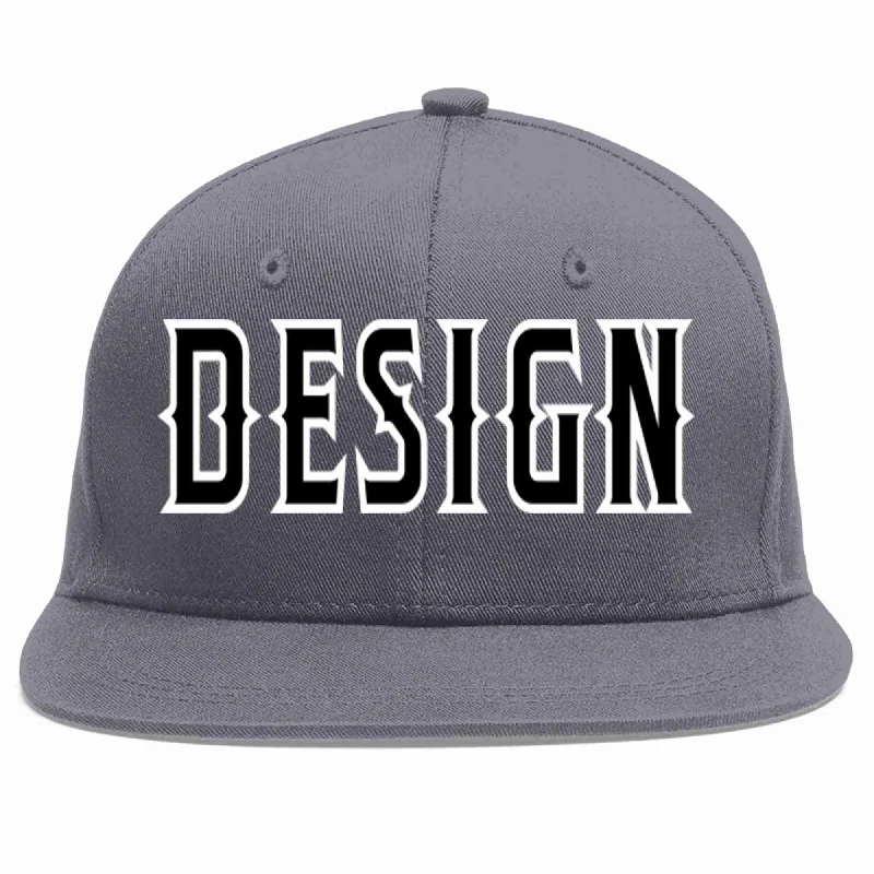 Custom Baseball Cap-Custom Dark Gray Black-White Flat Eaves Sport Baseball Cap Design for Men/Women/Youth