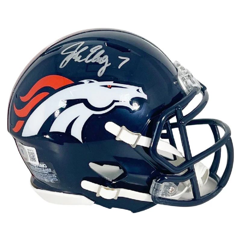 Rugby Helmet For Christmas Gifts-John Elway Signed Silver Ink Denver Broncos Speed Mini Football Helmet (Beckett)