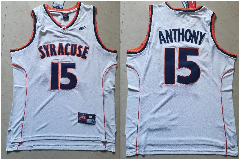 Football Jersey For Personalized Gifts-Basketball Jersey For Personalized Gifts-Syracuse University 15 Carmelo Anthony White Basketball College Basketball Jersey