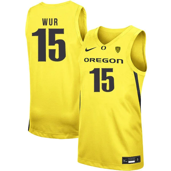 Football Jersey For Speedy Fit-Basketball Jersey For Speedy Fit-Oregon Ducks 15 Lok Wur Yellow College Basketball Basketball Jersey