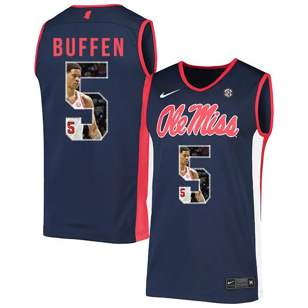 Football Jersey For Personalized Embroidery-Basketball Jersey For Personalized Embroidery-Ole Miss Rebels 5 KJ Buffen Navy Fashion Basketball College Basketball Jersey