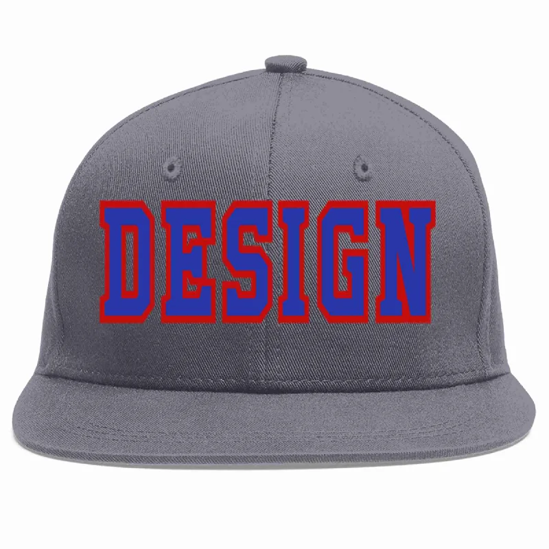 Baseball Cap With Creative Text-Custom Dark Gray Royal-Red Flat Eaves Sport Baseball Cap Design for Men/Women/Youth