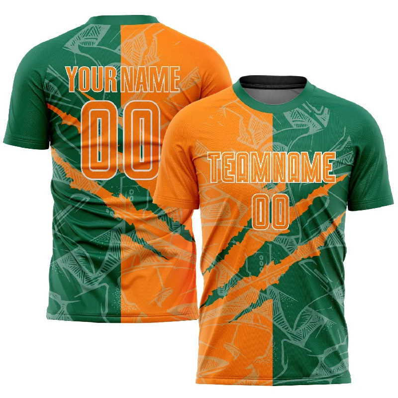 Football Jersey For Fan Support Gear-Custom Graffiti Pattern Bay Orange-Kelly Green Scratch Sublimation Soccer Uniform Jersey