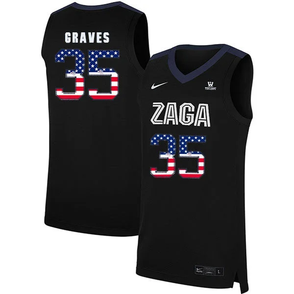 Football Jersey For Custom Group Orders-Basketball Jersey For Custom Group Orders-Gonzaga Bulldogs 35 Will Graves Black USA Flag College Basketball Basketball Jersey