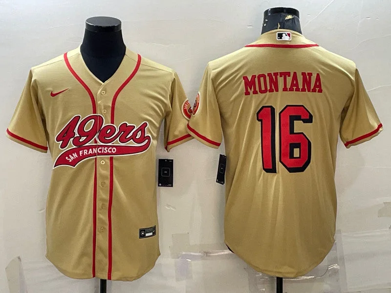 Baseball Jersey For Softball And Baseball Team Gifts-Men's San Francisco 49ers #16 Joe Montana New Gold With Patch Cool Base Stitched Baseball Jersey