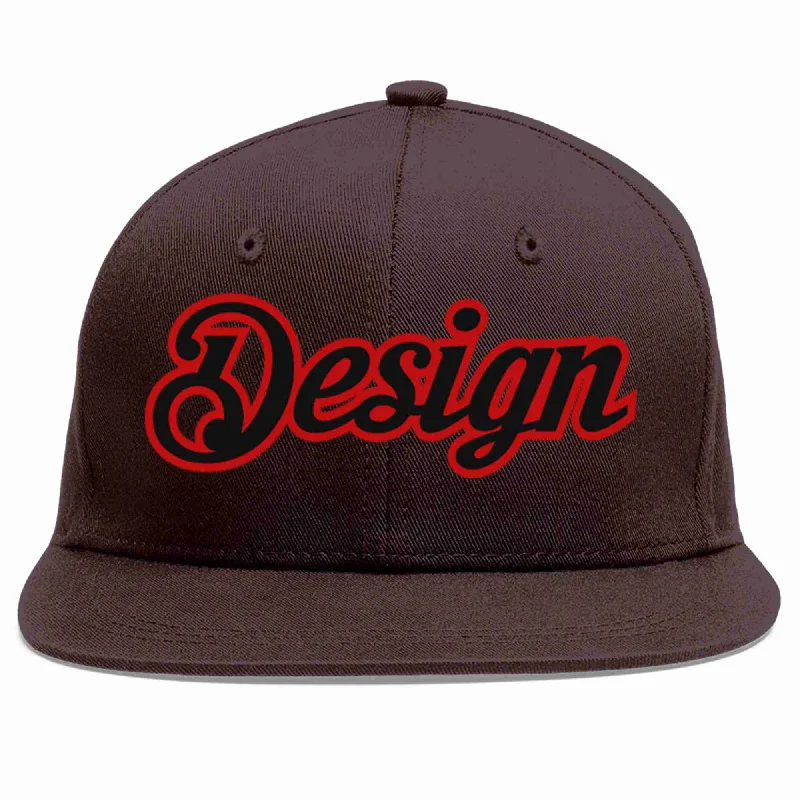 Baseball Cap For Gift Giving-Custom Brown Black-Red Flat Eaves Sport Baseball Cap Design for Men/Women/Youth