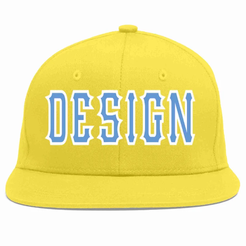 Baseball Cap For Team Events-Custom Light Gold Light Blue-White Flat Eaves Sport Baseball Cap Design for Men/Women/Youth