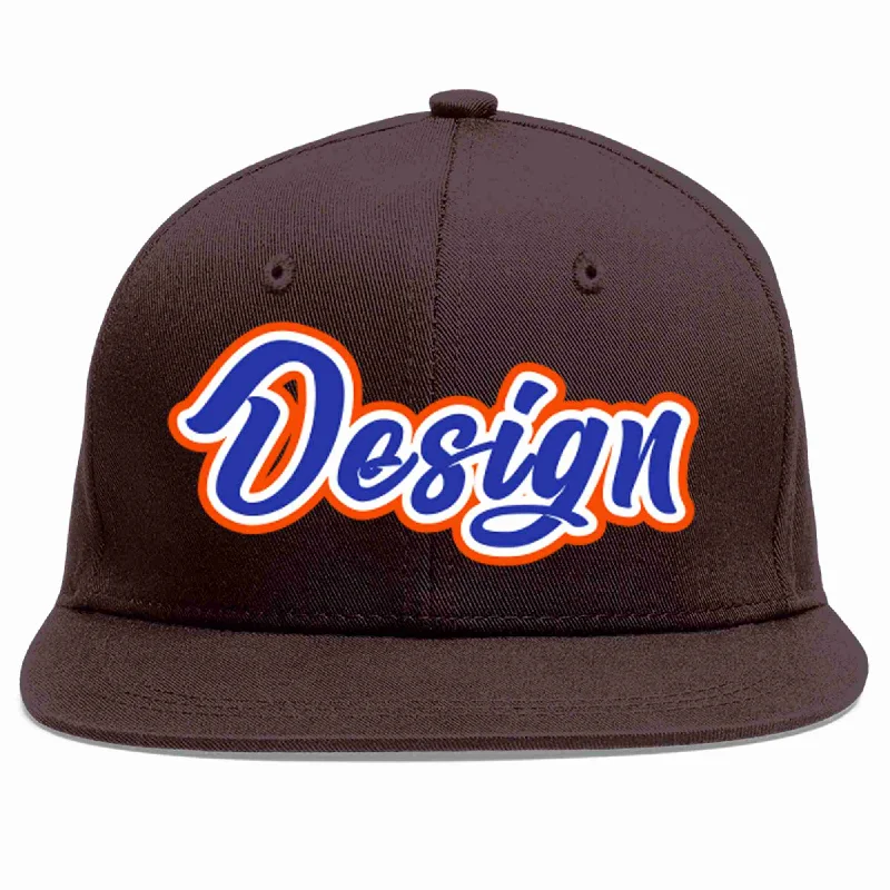 Baseball Cap For Everyday Wear-Custom Brown Royal-White Flat Eaves Sport Baseball Cap Design for Men/Women/Youth