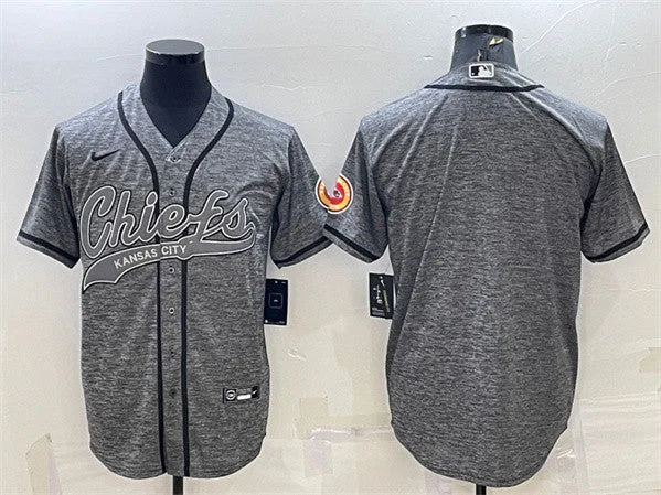 Baseball Jersey For Custom Sports Apparel-Men's Kansas City Chiefs Blank Gray With Patch Cool Base Stitched Baseball Jersey