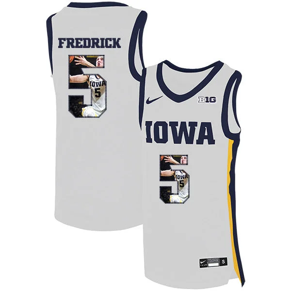 Football Jersey For Adult Fans-Basketball Jersey For Adult Fans-Iowa Hawkeyes 5 CJ Fredrick White Basketball College Fashion Basketball Jersey