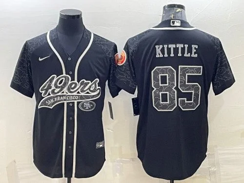 Baseball Jersey For Team Merchandise-Men's San Francisco 49ers #85 George Kittle Black Reflective With Patch Cool Base Stitched Baseball Jersey