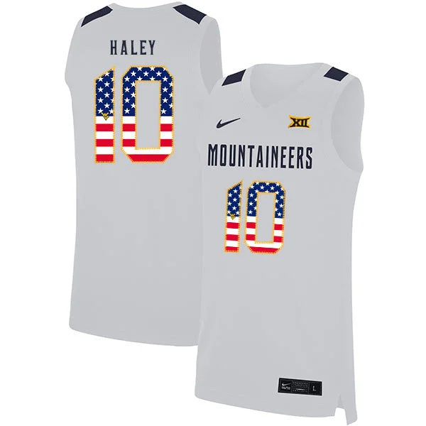 Youth Football Jersey-Youth Basketball Jersey-West Virginia Mountaineers 10 Jermaine Haley White USA Flag Basketball College Basketball Jersey