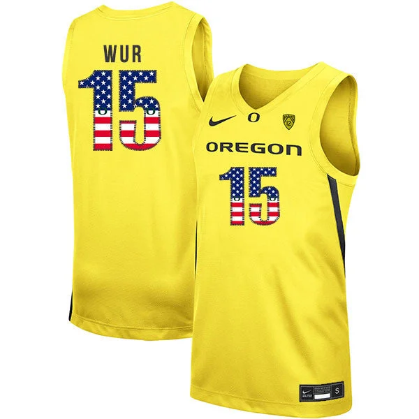 Football Jersey For Personalized Fan Gifts-Basketball Jersey For Personalized Fan Gifts-Oregon Ducks 15 Lok Wur Yellow USA Flag College Basketball Basketball Jersey