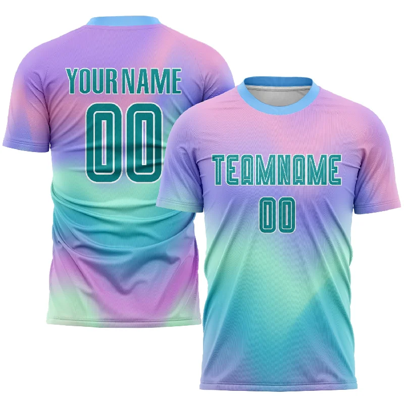 Custom Printed Football Jersey-Custom Tie Dye Teal-White Sublimation Soccer Uniform Jersey